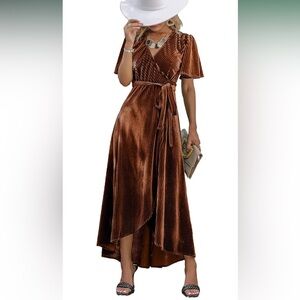 Burnt Orange Velvet Wrap Dress